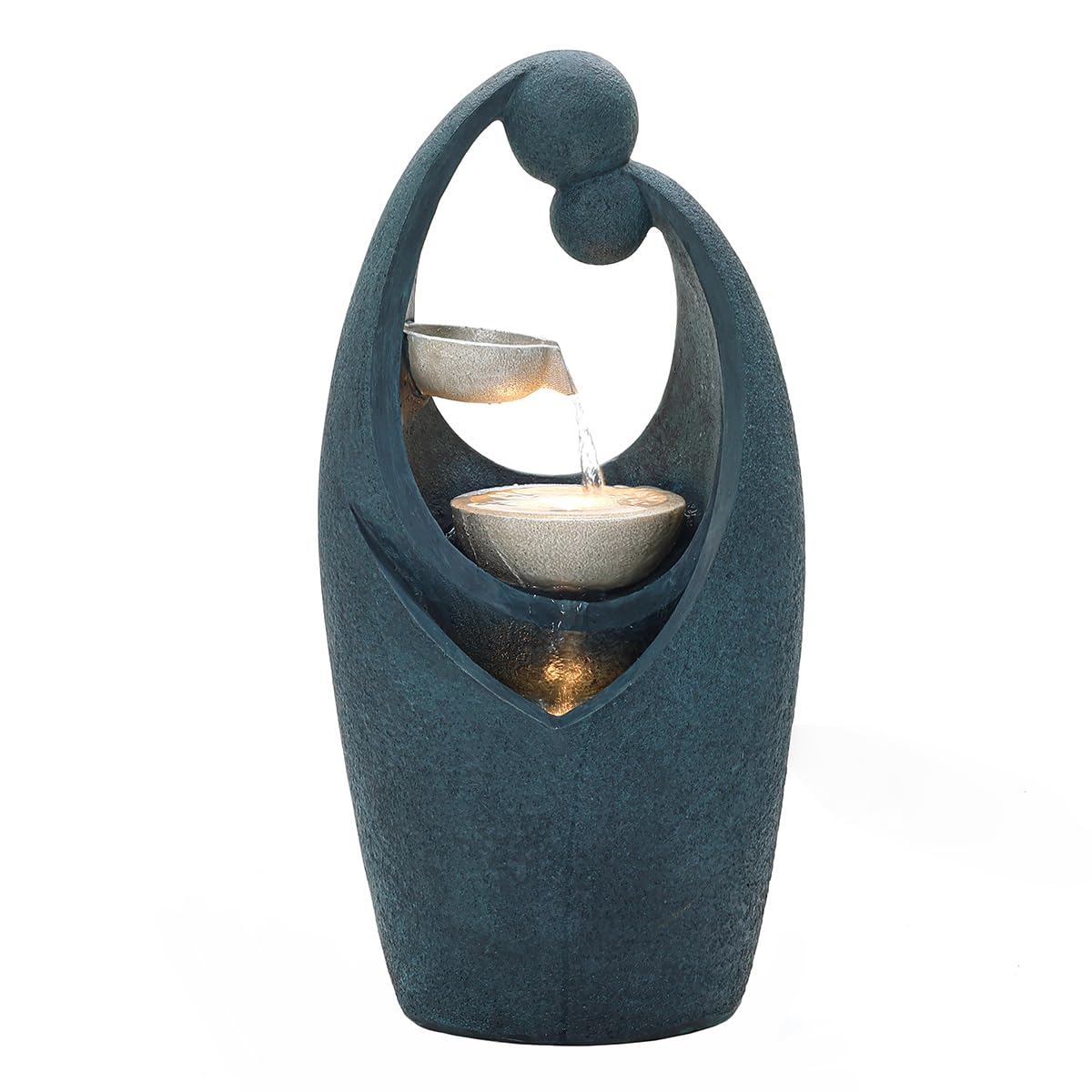 CHARLES BENTLEY 2 Tier, Water Feature, Cascading Water, UV Resistant, Weather Resistant, Mains Powered, Plug Included, Frost Resistant, Dark Blue, Water Fountain, Built In LED Lights (62x30x24cm)