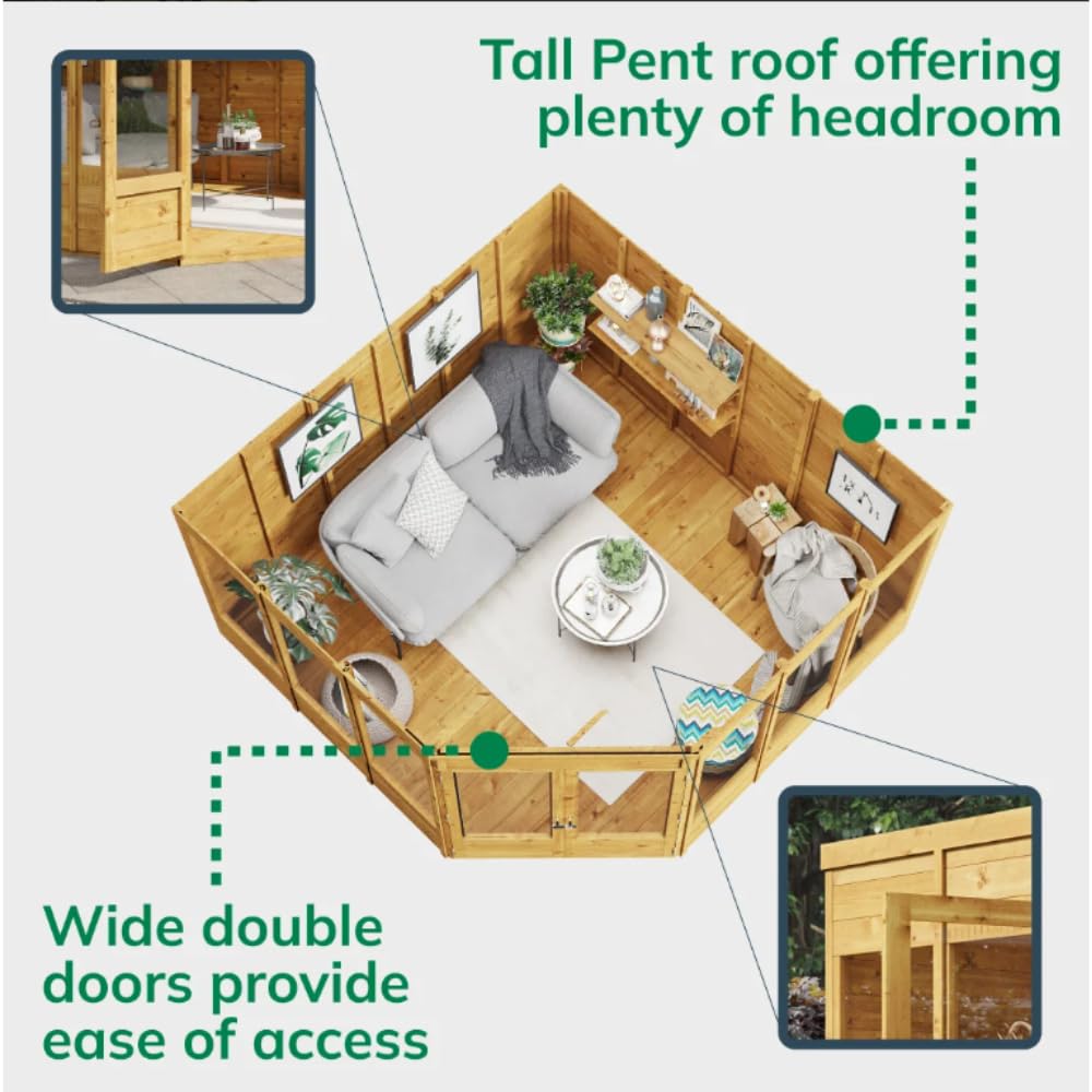BillyOh Corner Summerhouse Log Cabin 7 x 7 Garden Storage Shed Wooden Summer House Sheds Picton Summerhouses Pressure Treated Available (Spray Treated, 7x7)