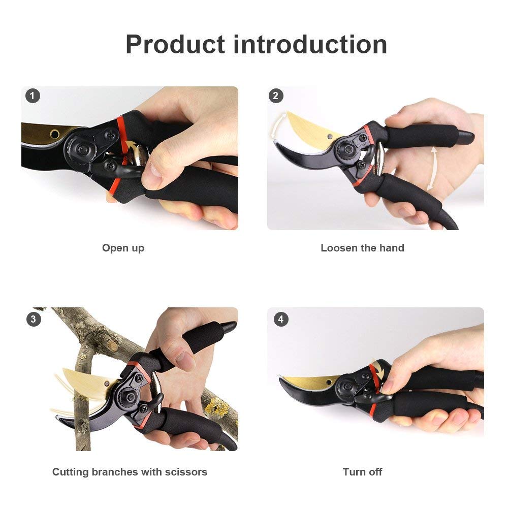 SEEYC Professional 8 inches Premium Titanium Bypass Pruning Shears, Premium Utility Garden Clippers Scissors Sponge Handle Protector,Tree Trimmers Secateurs Hand Pruners
