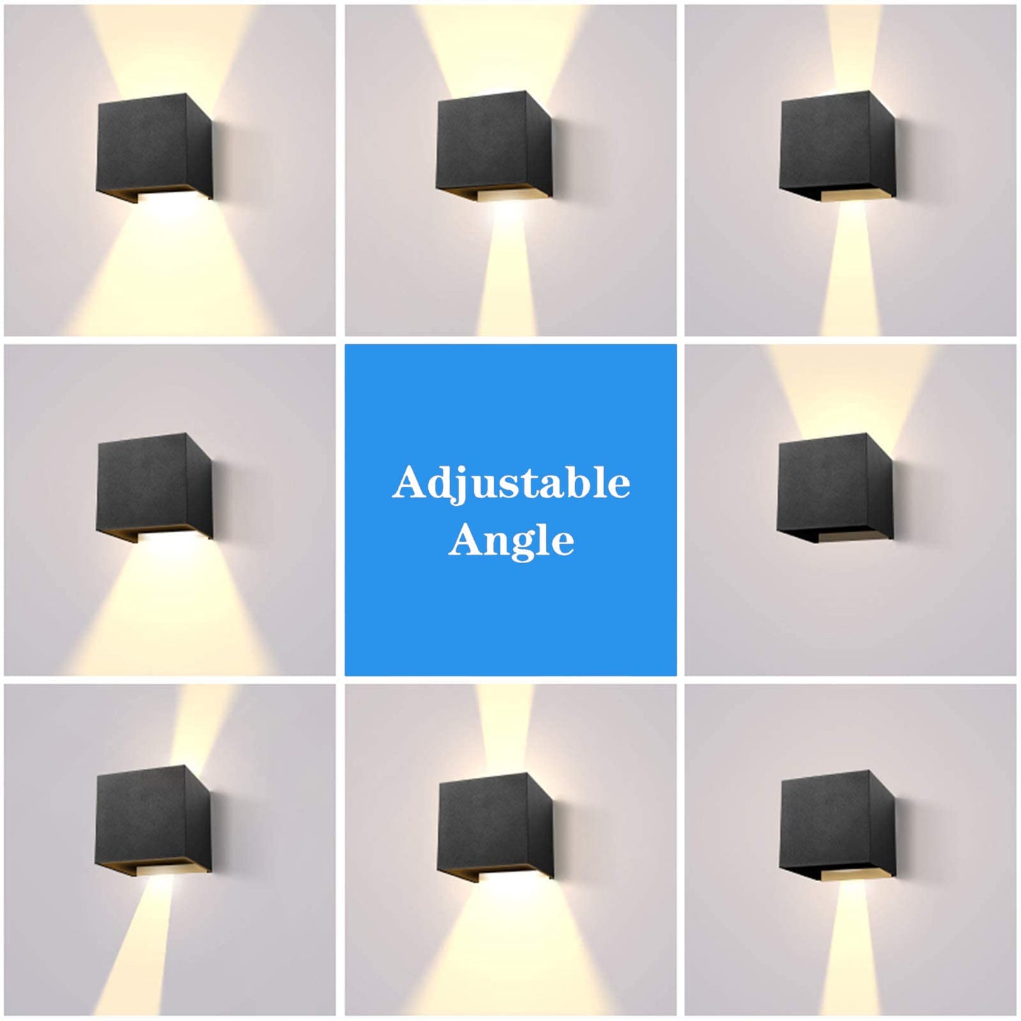 CANMEIJIA Outdoor Wall Lights 12W, Waterproof IP65 LED Outside Wall Lights Adjustable Beam Aluminum Black Indoor Wall Lamp 3000K Warm White for Garden Bathroom Bedroom Living Room Kitchen (2 Packs)