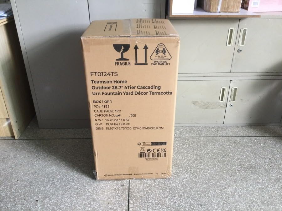 Teamson Home 28.7" 4-Tier Cascading Bowl Solar Powered Water Fountain for Outdoor Living Spaces, Terracotta