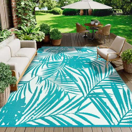 Famiaby Outdoor Rugs Waterproof Large Patio Garden Rugs Portable Camping Mat Lightweight Picnic Blanket Floor Mat for Balcony Deck Backyard Porch Beach BBQ (Teal, 180 x 270 cm)
