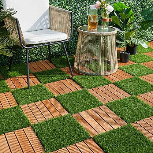 Yaheetech Artificial Grass Turf Indoor Outdoor 27PCS 31 * 31cm Artificial Grass Emulation Plant Dog Trainning Simulation Grass Doormats Dirty Remove Antislip for Garden, Patio, Lawn, Balcony