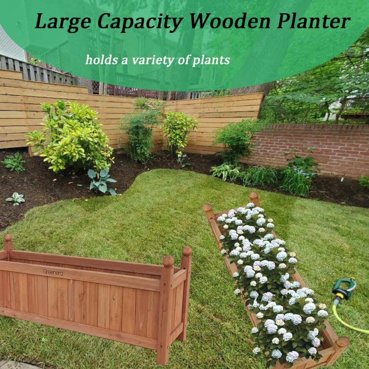 Vivo Technologies Set of 2 Large Wooden Garden Planter Outdoor Flowers Plant Pot Rectangular Garden Planters Planting Raise Bed Patio Decking, 60x20x34 cm, Natural