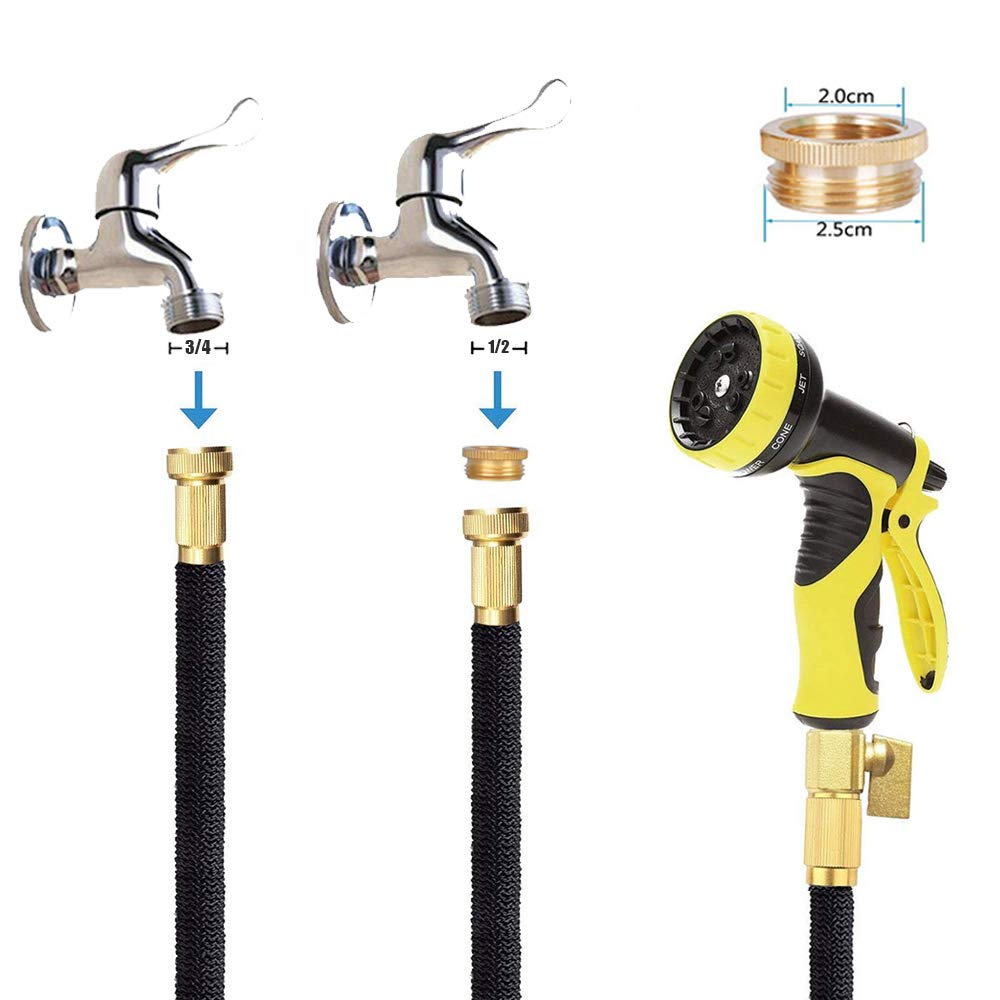 HmiL-U Garden Hose 150ft 45m Strongest Double Latex Inner Tube Prevent Leaking Magic Hosepipe with 9 Function Spray Gun-Solid Brass Fittings (Retracted Length 50ft)【2 YEARS 100% Guaranteed】(150ft)