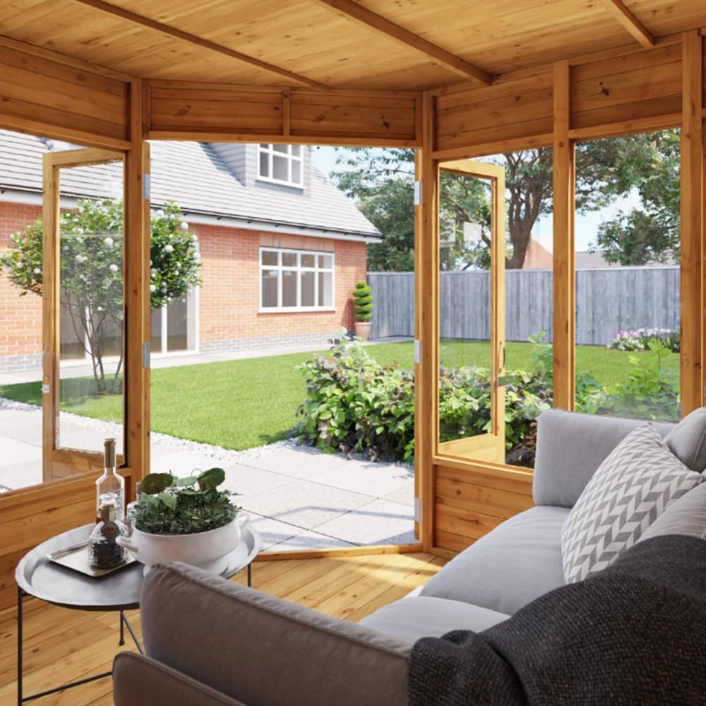 BillyOh Corner Summerhouse Log Cabin 7 x 7 Garden Storage Shed Wooden Summer House Sheds Picton Summerhouses Pressure Treated Available (Spray Treated, 7x7)