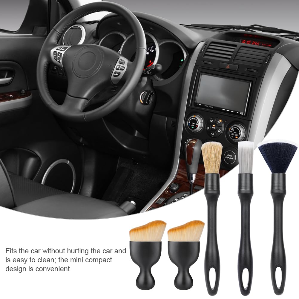 URAQT 5 PCS Car Detailing Brush Set, Car Brush Interior, Car Detailing Brushes Duster with Soft Bristles, Car Cleaning Brush Dust Removal Brushes Tool for Interior/Exterior Automotive Trim Wheel Rim