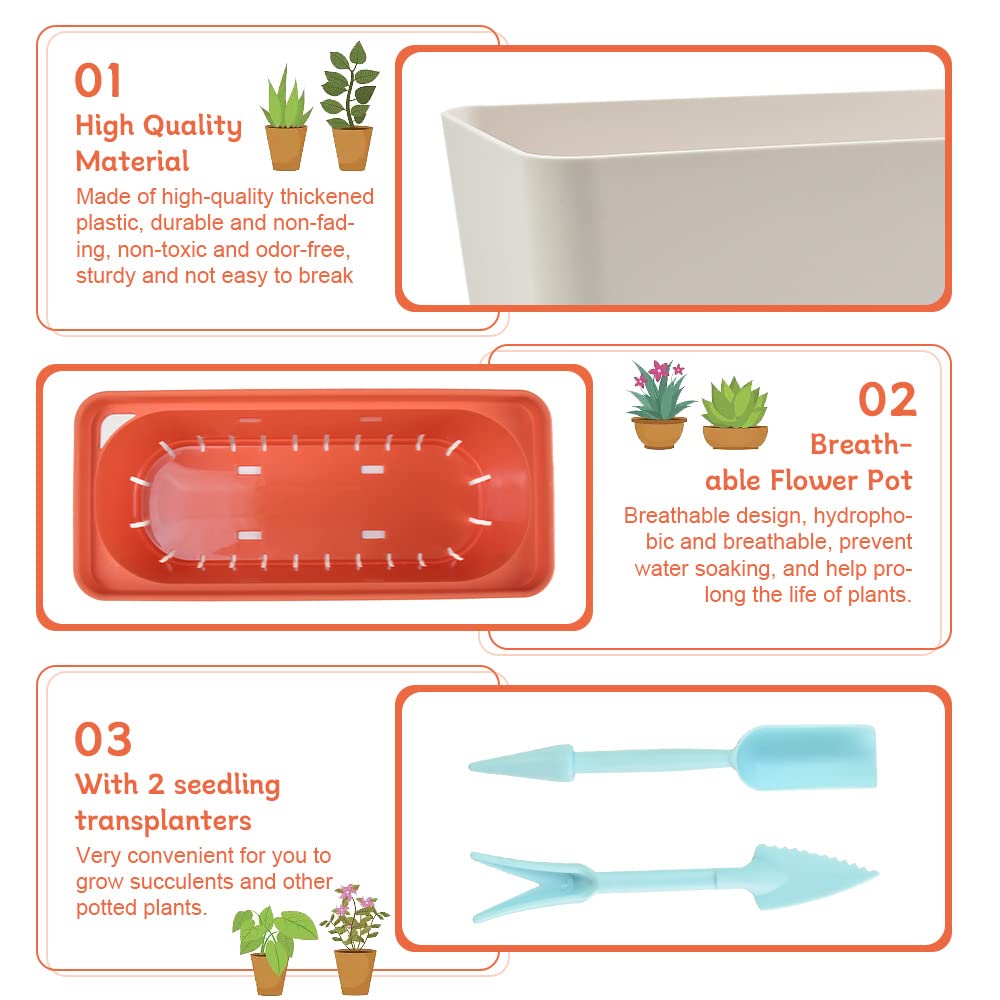 KARBAG Set of 3 Self Watering Plant Pots, 10.6inch Windowsill Herb Planter Box Rectangular Plastic Flowerpots Modern Decorative Flower Pot with Visual Water Level Window for Indoor Outdoor Patio