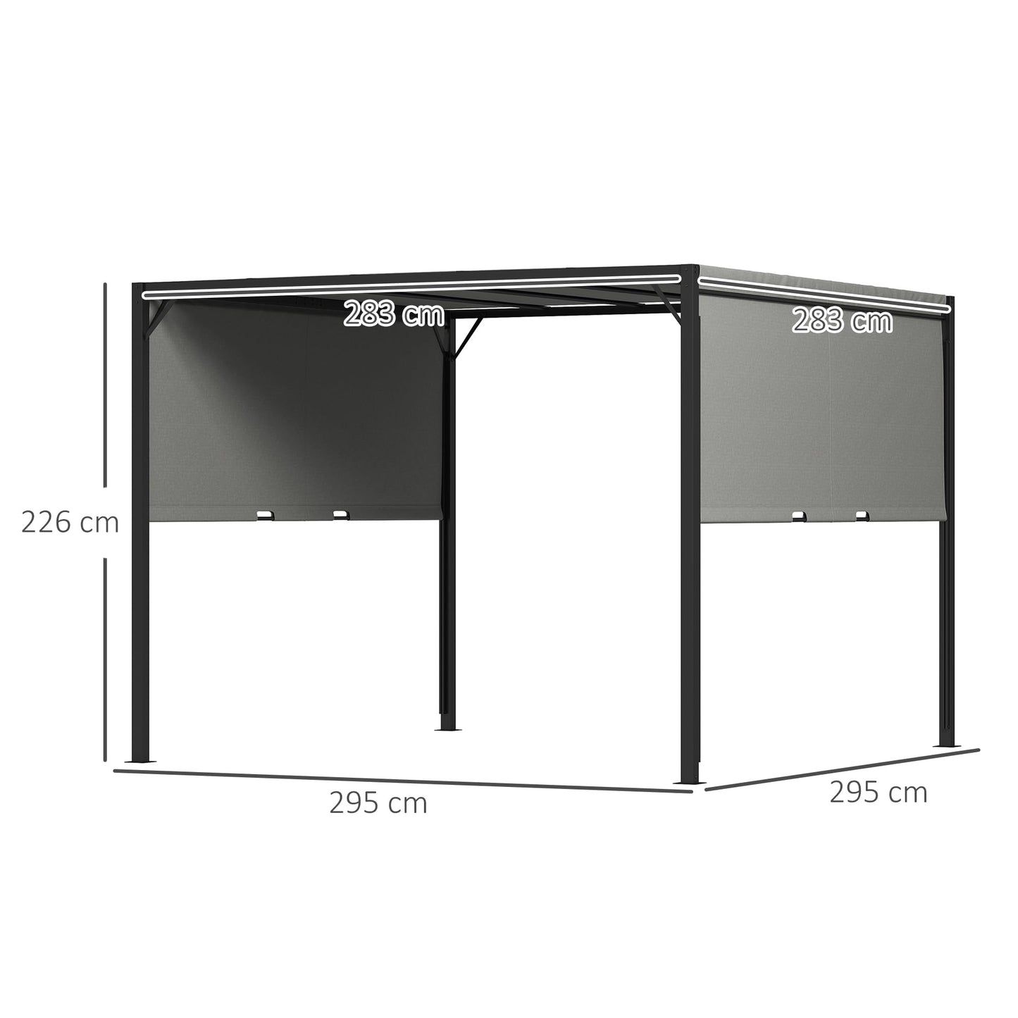 Outsunny 3 X 3 Meters Pergola with Retractable Roof, Garden Gazebo with Adjustable Sun Shade Canopy and Steel Frame, Charcoal Grey