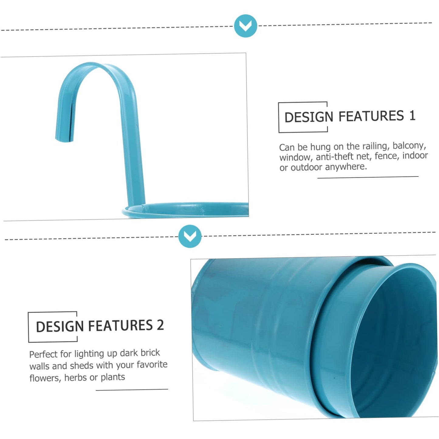 OFFSCH 6pcs Hanging Tin Flower Bucket French Country Decor Outdoor Metal Flowers Outdoor Plant Pots Iron Flower Pot Small Hanging Planters Blue Hanging Iron Bucket Flower Holder Metal