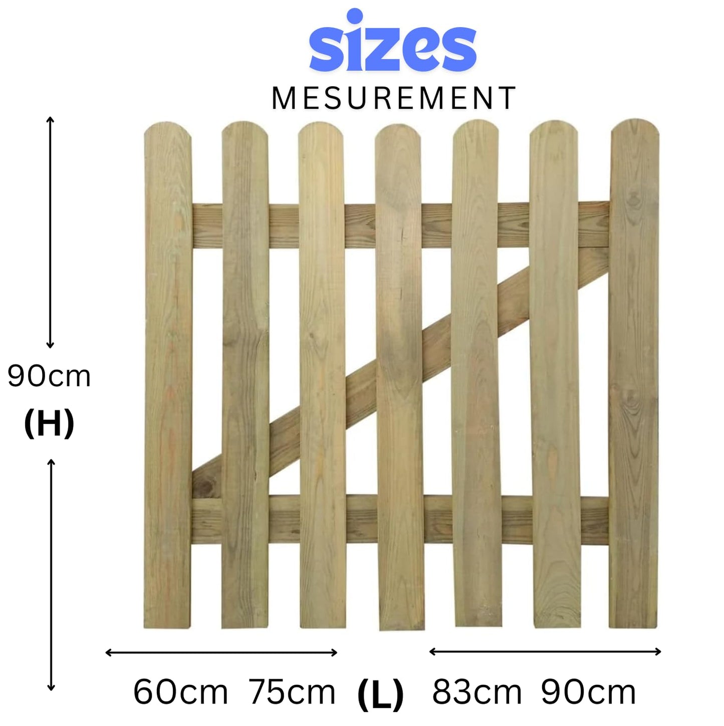 Wooden Picket Garden Gate hand built, Pedestrian Gate Wooden Pressure Treated, Outdoor Space Stylish Garden Gates (90cm High x 83cm Wide x 6cm Deep)