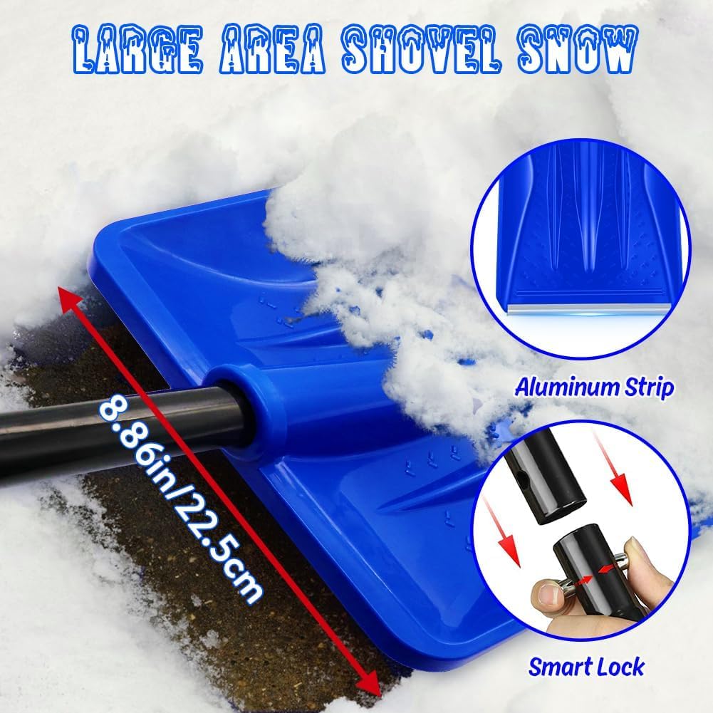 Snow Shovel,2025 New Upgrade Snow Shovels for Snow Removal, Lightweight Portable Adjustable Large Capacity Shovel Perfect for Garden, Camping, Snowman Playing and Emergency(BLUE)