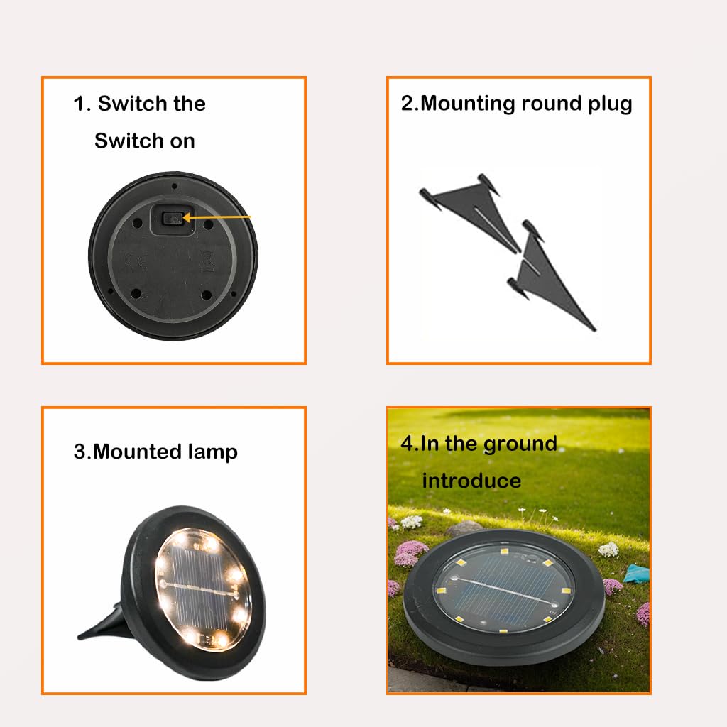 Hqynss Solar Floor Lights,8 Pack LED Outdoor Garden Lights,IP65 Waterproof Solar Decking Light for Garden, Land, Grass, etc.(Warm White)