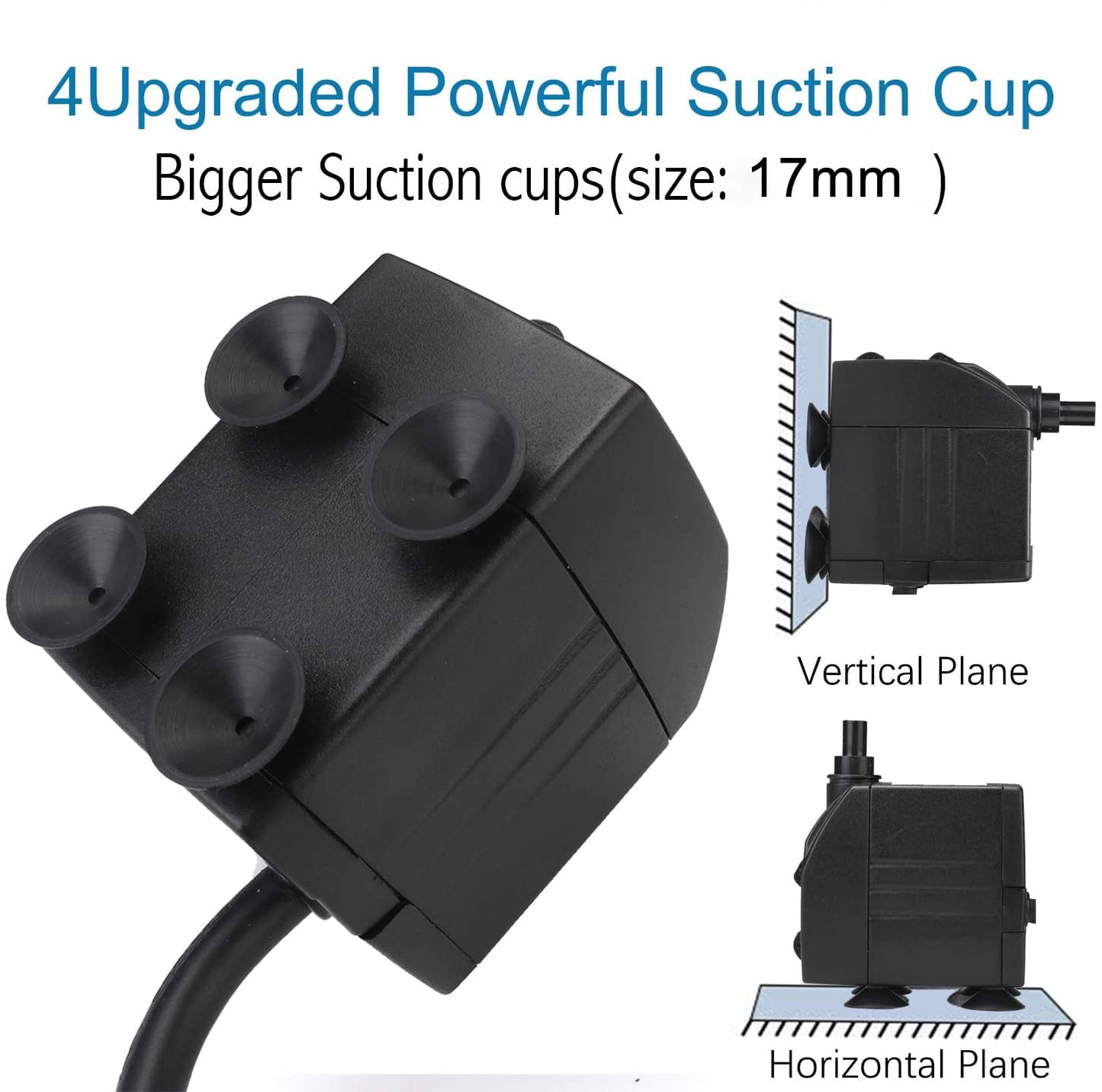 BARST - 350L/H Submersible Pump - Ultra Quiet Water Pump (7W) with 4 Strong Suction Cups and 3 Nozzles - for Aquariums, Ponds, Hydroponics, Water Fountains