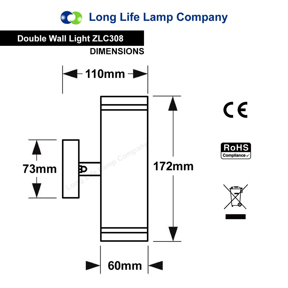 Long Life Lamp Company 2 x Exterior Outdoor Up Down Wall Light IP65 Transparent Diffuser Stainless Steel ZLC308-F Use with LED GU10 Bulb Only