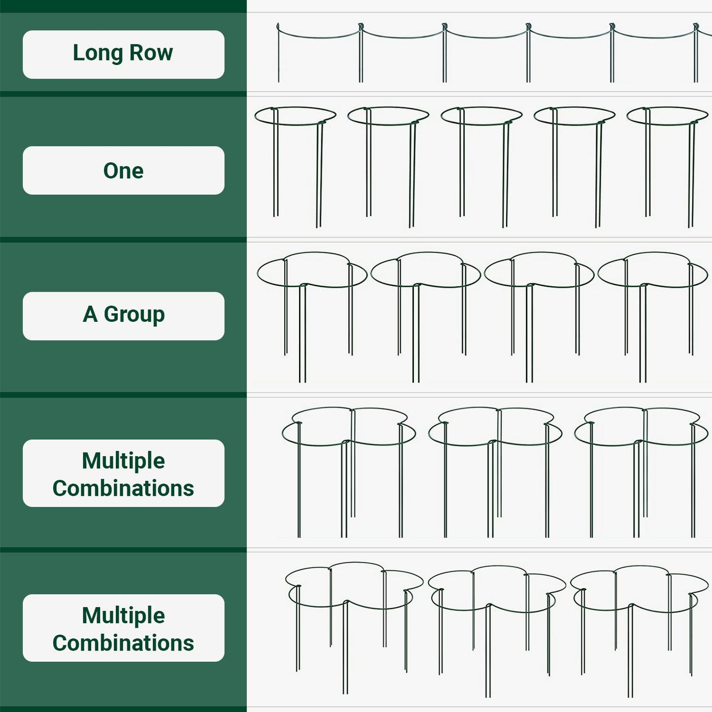 OLDELITE 6pcs Plant Supports for Outdoor Plants, 20 x 35 cm Plant Stakes Metal Half Round Plant Supports Ring Cage, Garden Plant Supports for Rose, Flowers, Vine and Tomato Plants