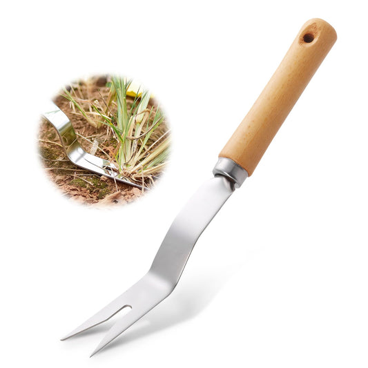 Weed Puller With V-Shape Fork Wood Handle Dandelion Removal Tool Stainless Steel Hand Weed Puller Manual Weed Removing Weeding Tools Weed Fork for Yard Gard Weeding Labour Day Thanksgiving Day