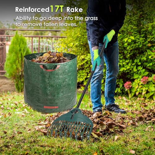 ORIENTOOLS Garden Rake Set, with Lightweight Dual-Tine Rake 160 cm, Leaf Scoop, Gloves, and Garden Bag, for Lawn Care and Leaf Cleanup