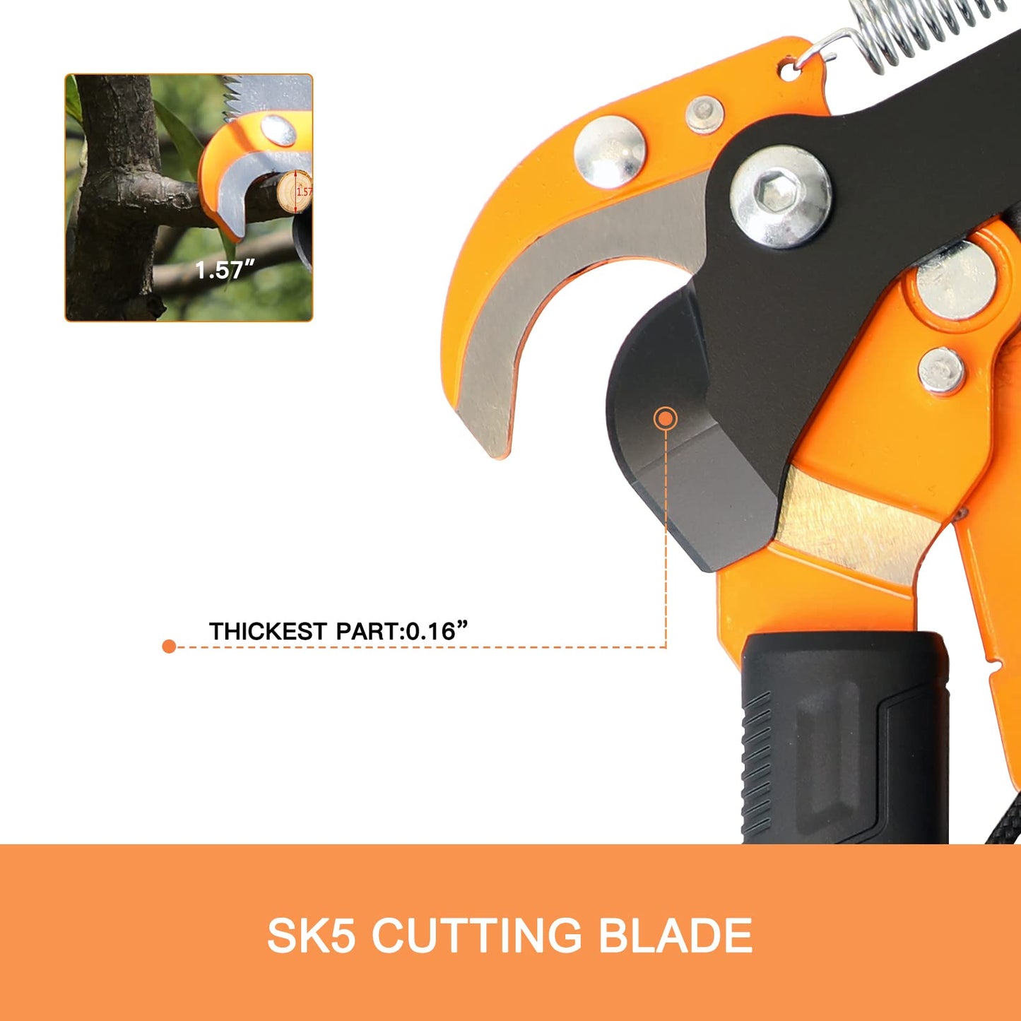 GARCARE Pole Saws for Tree Trimming, Loppers and Pole Saw 2 in 1, Lightweight Telescoping Tree Pruner with 35mm Cutting Capacity, Adjustable Length 1.4-2.1m, Carbon Steel Blade