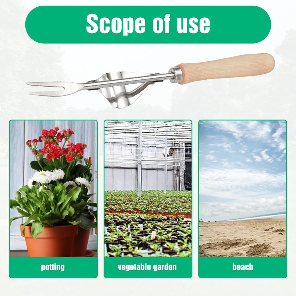 Weeding Tool V-Shaped Forks, Stainless Steel Weed Puller Tool with Metal Leverage Base to Easy Weed Removal & Deeper Root Digging, Manual Hand Weeder (1PCS)