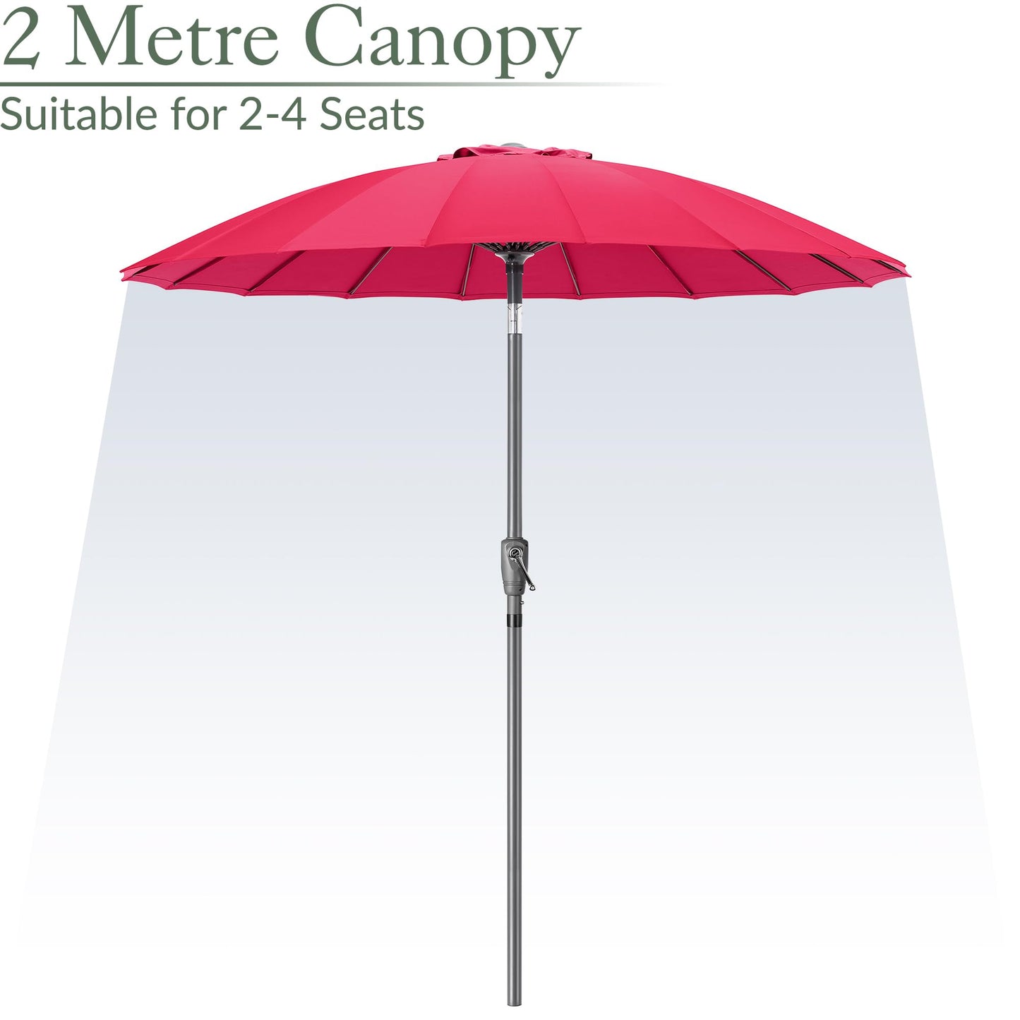 Shanghai Parasol Garden Umbrella Adjustable Tilting Sun Shade with UV Protection and Crank 2m (Raspberry)