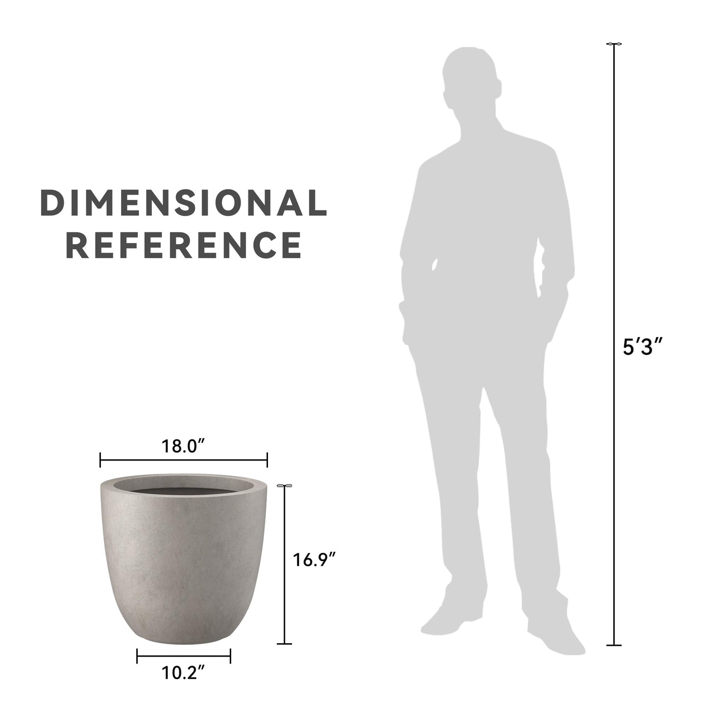 Kante 18 Inch Dia Round Concrete Planter, Indoor Outdoor Large Plant Pot with Drainage Hole and Rubber Plug for Home Patio Garden, Weathered Concrete