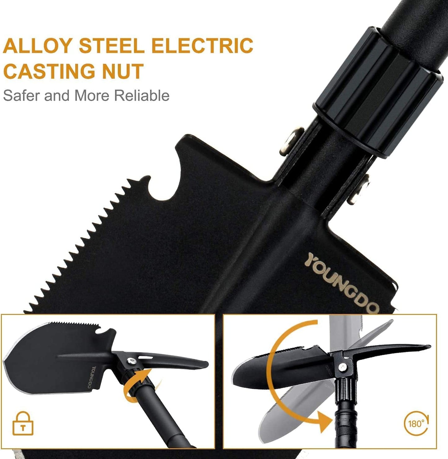 Camping Shovel, YOUNGDO Military Folding Survival Equipment, Entrenching Tool Portable for Detecting, Car Emergency, Backpacking, Outdoor, Hiking, Gardening and Trenching