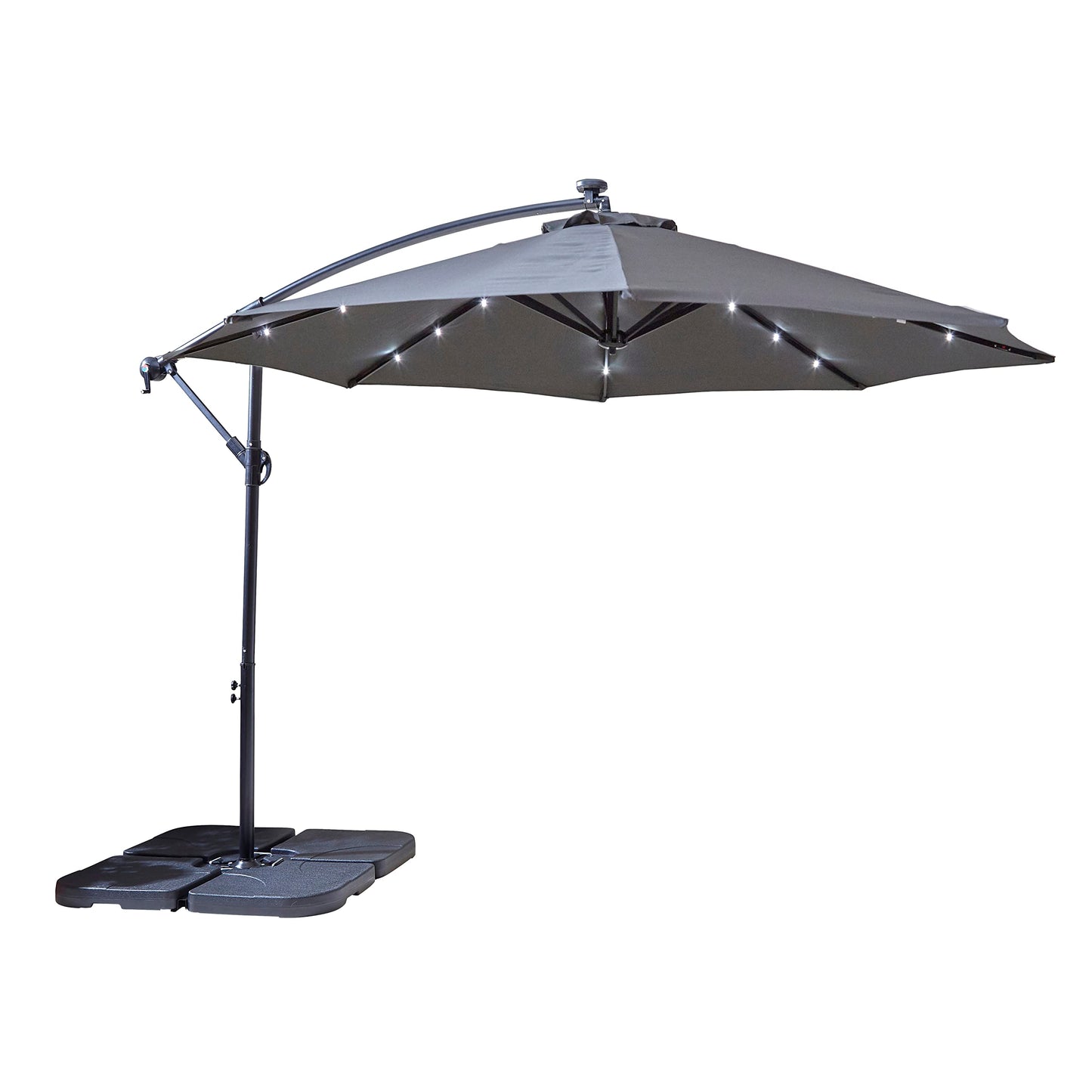 Neo 3M Garden Banana Outdoor Waterproof Freestanding Parasol LED Lights Hanging Cantilever Umbrella Sun Shade with Crank Handle Water Base (Grey)