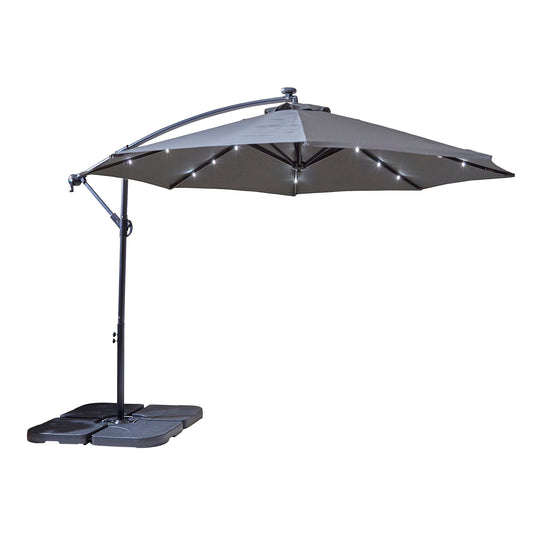 Neo 3M Garden Banana Outdoor Waterproof Freestanding Parasol LED Lights Hanging Cantilever Umbrella Sun Shade with Crank Handle Water Base (Grey)