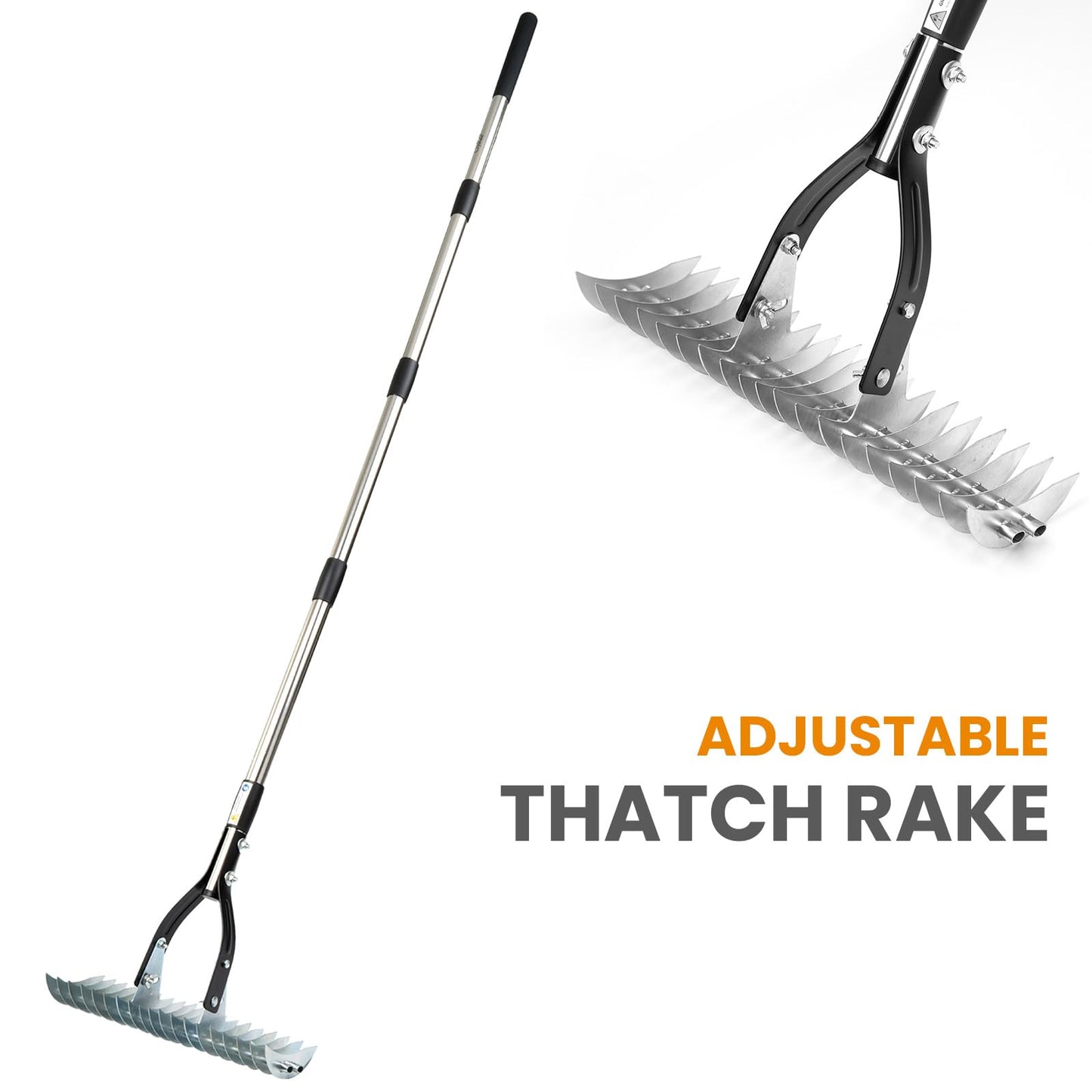 Thatch Rake | Lawn Thatching Rake with Steel Tines & Sturdy Handle | Efficient Grass Grooming Heavy-Duty Rake for Removing Dead Grass & Debris | Durable Garden & Soil Rake
