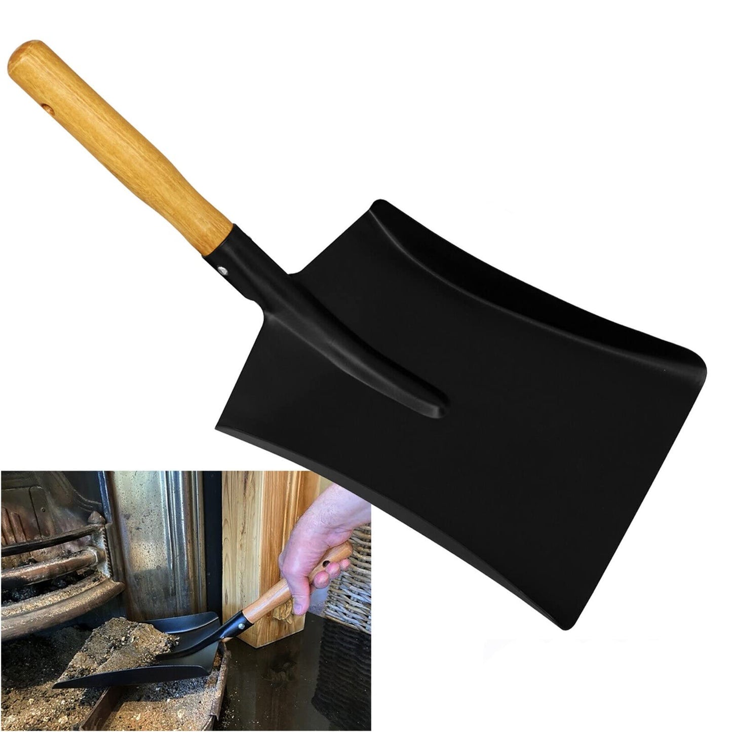 PNJB, Ash Shovel Muddy Hands Large Dustpan, Black Metal Steel Fireplace Coal Ash Shovel with Wooden Handle, Large Garden Dustpan Or Coal Scoop To Easily Collect Coal, Ashes(2 Pcs)