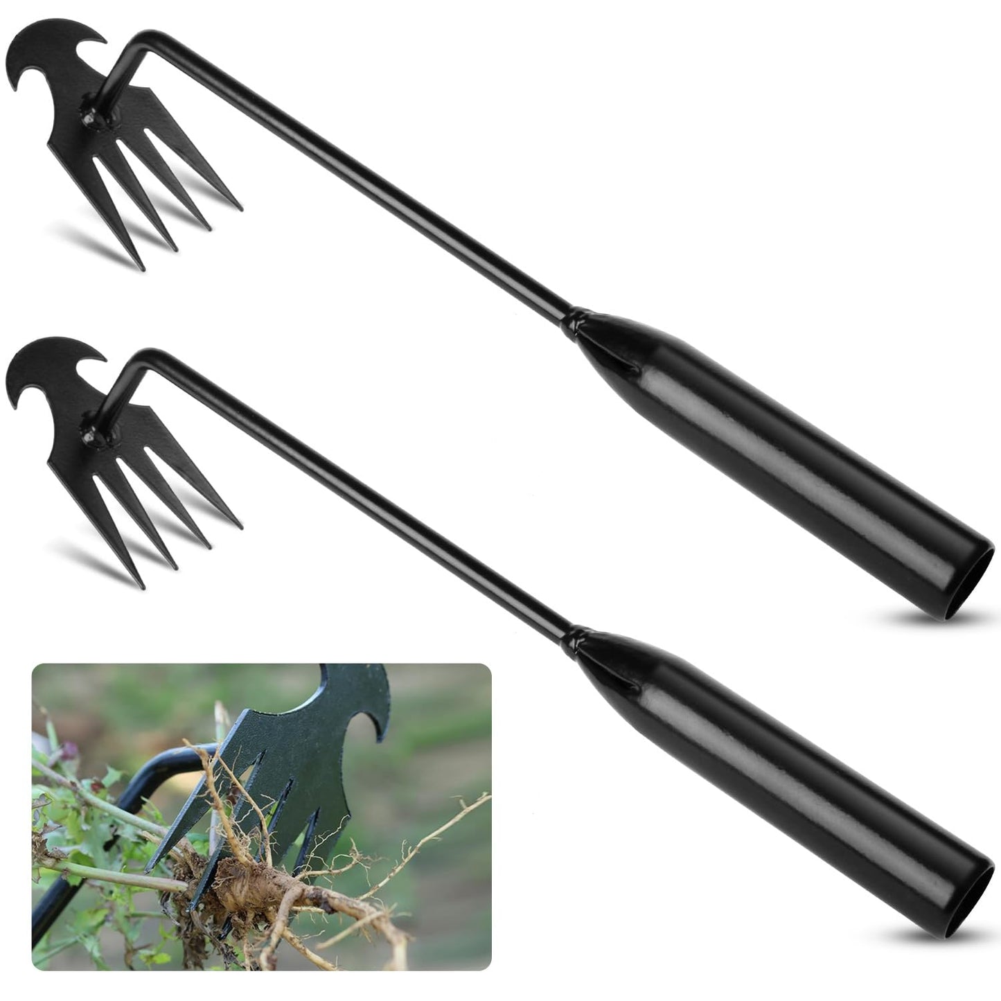 RNHDLY 2Pcs Weeding Tools, 4 Teeth Operated Weeding Tools, Garden Weed Pulling Tool, Weeding Artifact Uprooting Weeding Tool, Weeder Tool for Vegetable Gardening Backyard Farm Planting & Weeding