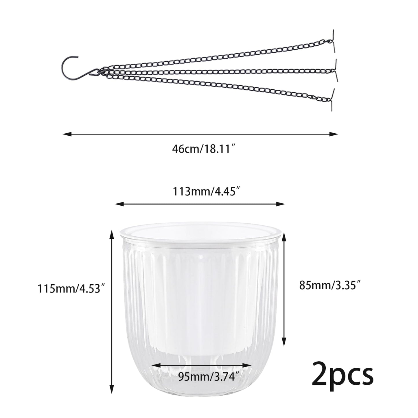 OnIUeZky Hanging Flower Pot Self-Watering Hanging Planter Hanging Baskets for Indoor Outdoor Plants Transparent 2PCS