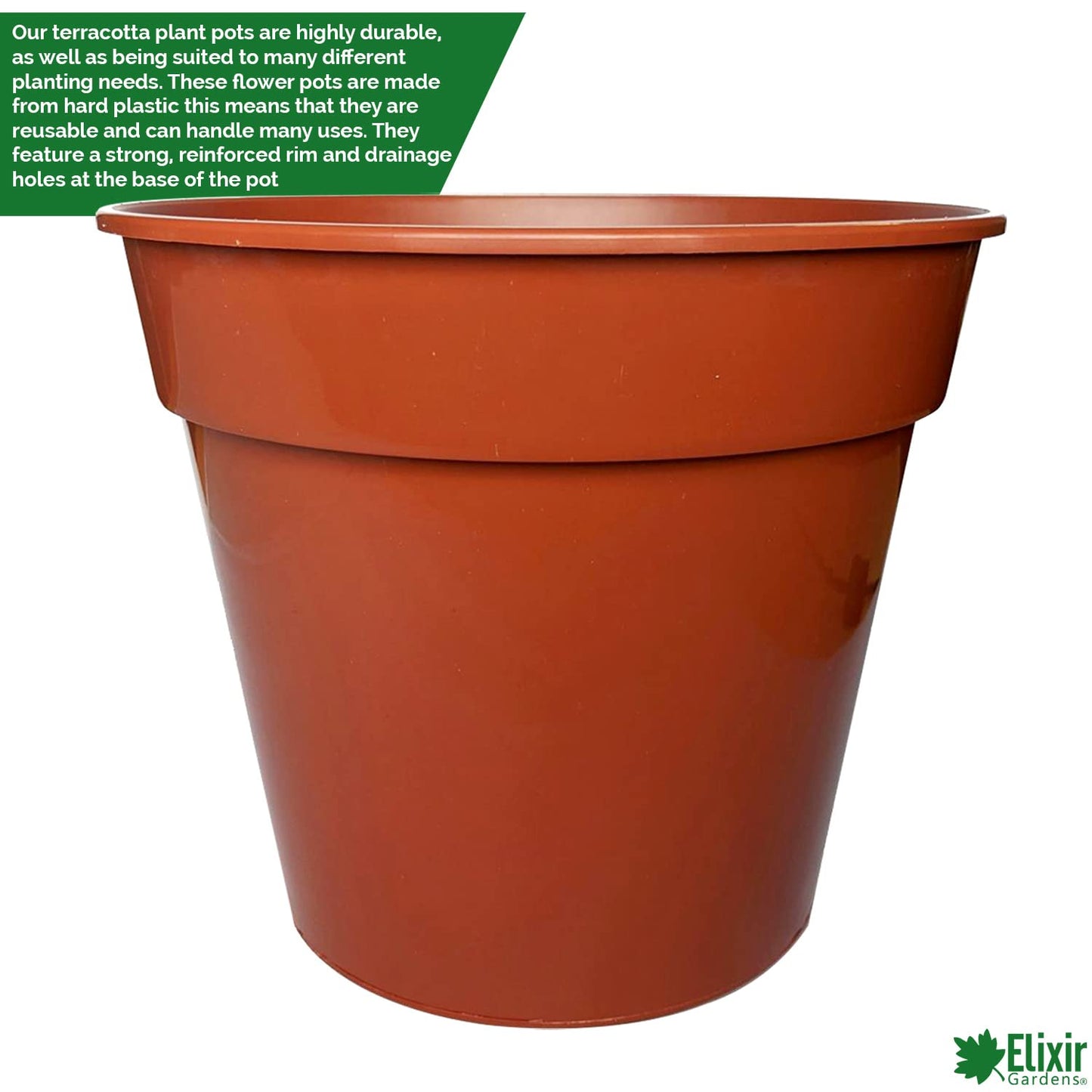 Elixir Gardens | Strong Deep Terracotta Recycled Plastic Plant Pots | Various Sizes/Quantities Available | 23cm x 2