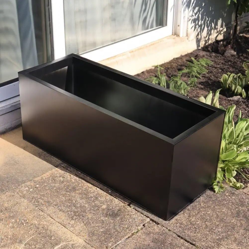 1.2m/1m/75cm/70cm Zinc Galvanised Trough Planter | No Assembly Needed | Lightweight (Matte Black, L75cm x W32cm x H32cm)