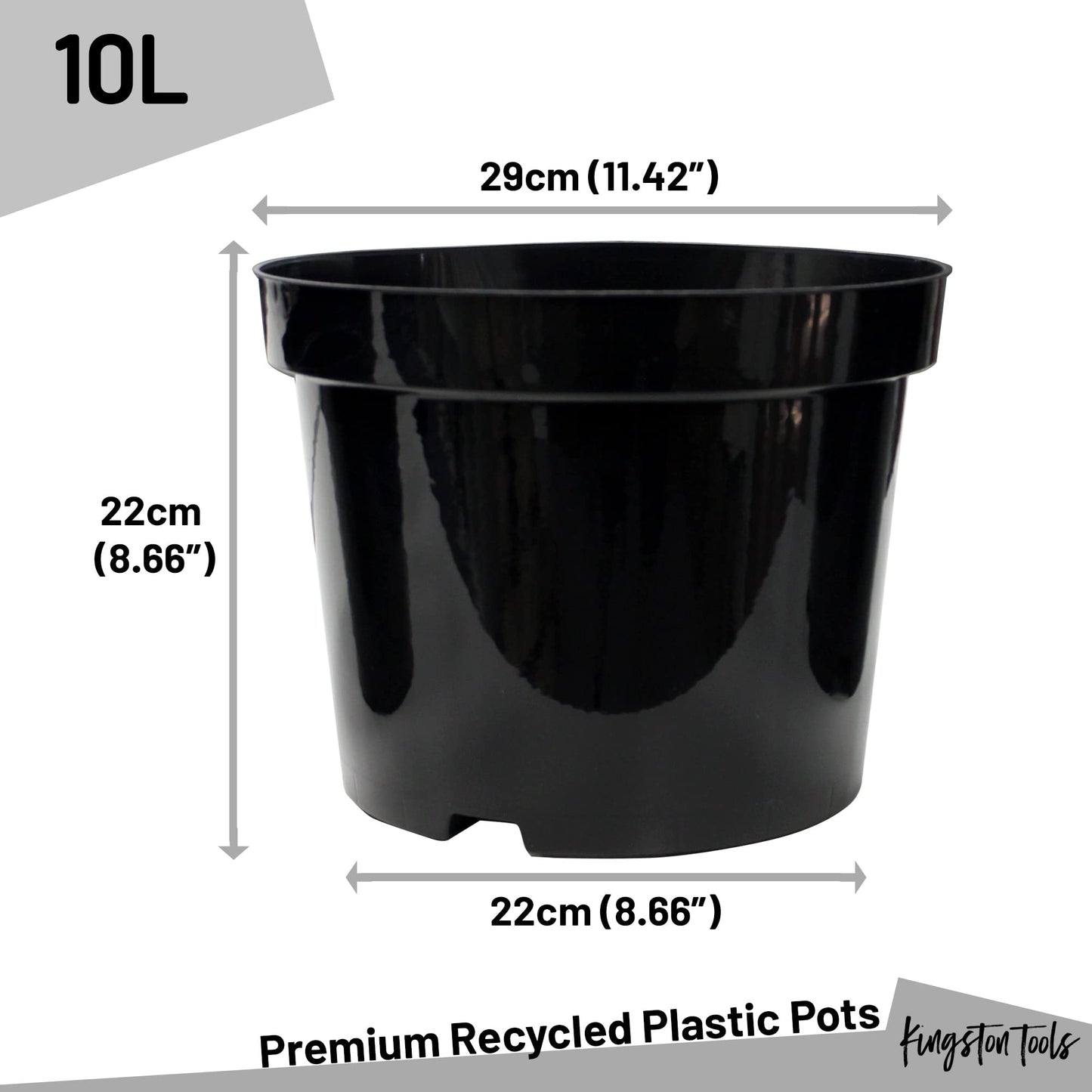 Kingston Tools Premium Recycled Plastic Garden Planter Pot – Heavy Duty Plant Flower Pots – Indoor Outdoor Home Décor Gardening Planters – Capacity: 10L, Black – Pack of 5