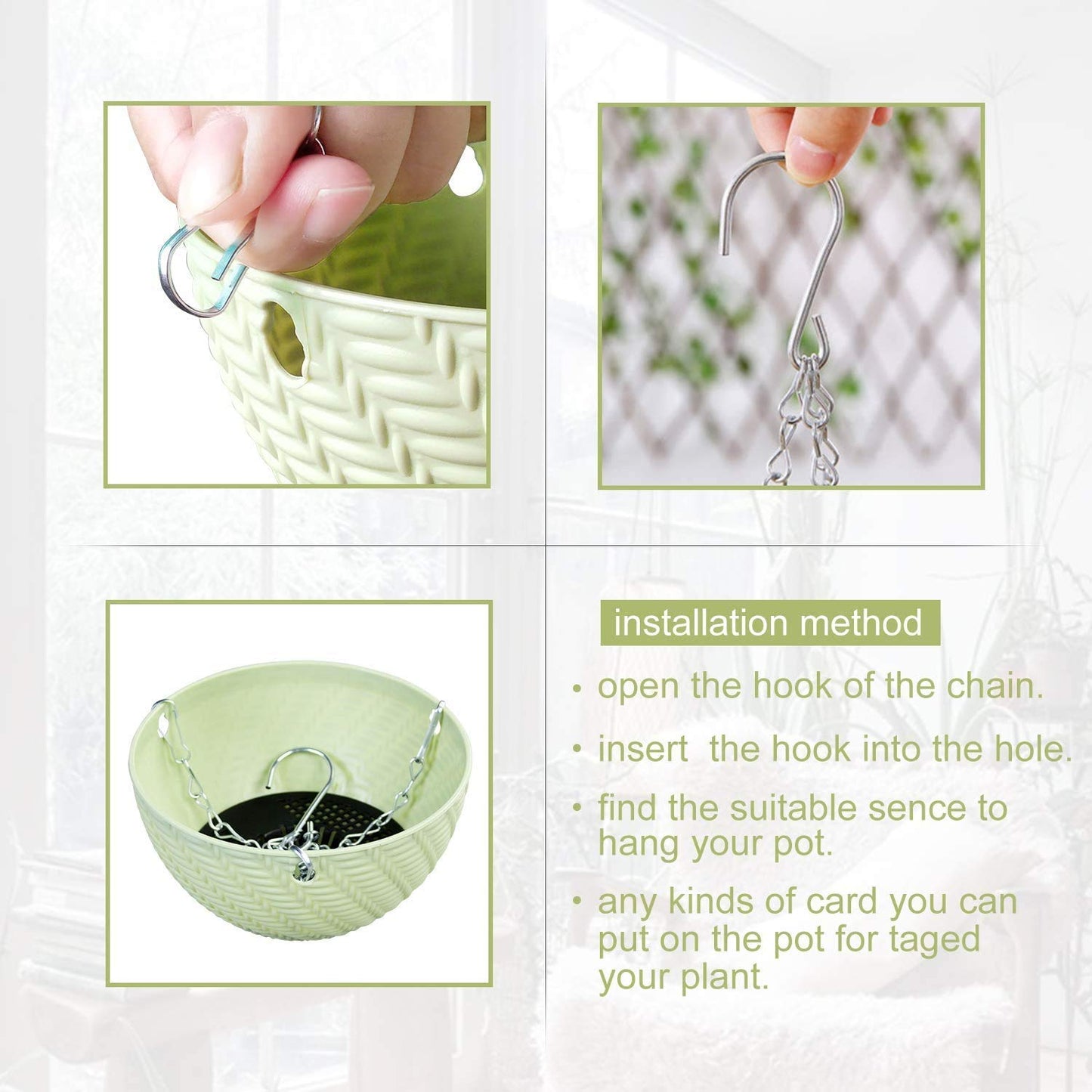 KAHEIGN 5Pcs Plastic Hanging Basket, Hanging Plant Basket Flower Pots Plant Holder Container with Chain Hooks for Plants Flowers Herbs Violets (5 Colors, Weave Pattern)