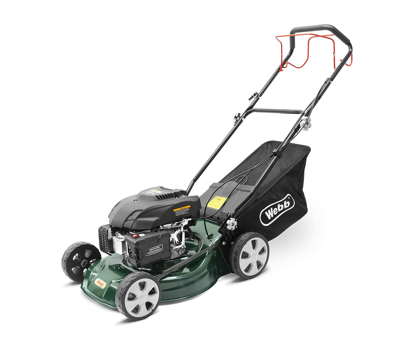 Webb WER460SP 18"/46cm Self Propelled Rotary Petrol Lawnmower, 141cc Engine, 7 Cutting Heights, 55L Collection Bag - 3 Year Guarantee