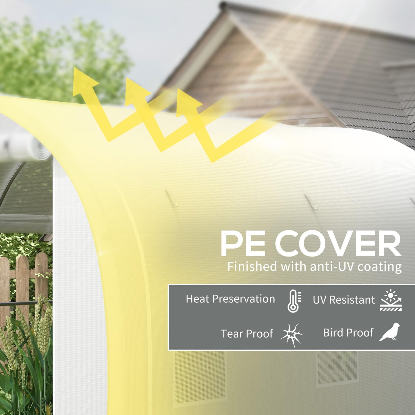 Outsunny 3 x 2 m Polytunnel Greenhouse with Galvanised Steel Frame and PE Cover, Walk-in Greenhouse with Mesh Windows and Zipped Roll-up Door, White