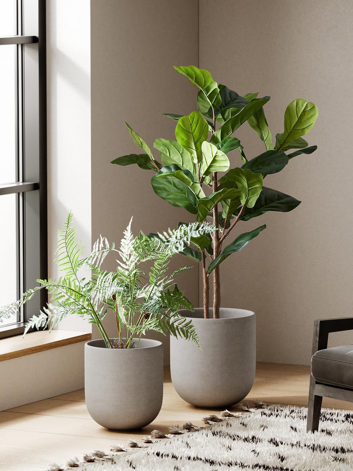 LE TAUCI 25 cm Plant Pot, Ceramic Pots for Plants with Drainage Holes and Rubber Plug, Plant Pots Indoor Outdoor for Home Garden Patio Office, Cylinder Flower Pot, Grey