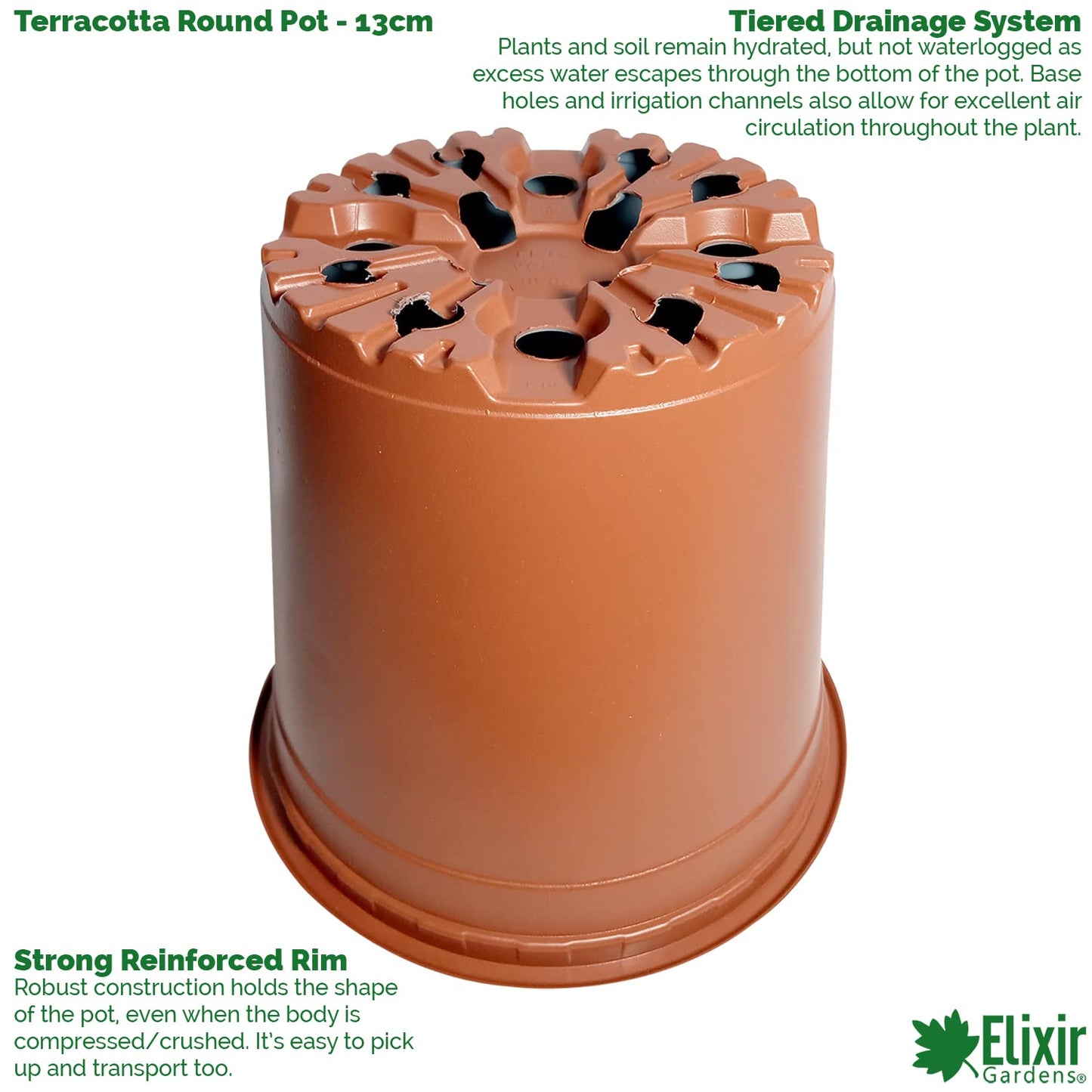 Elixir Gardens 13cm / 1 Litre Quality Thermoformed Seed Starting Seedling Plant Pot Terracotta Recycled Plastic Plant Pots x 20…