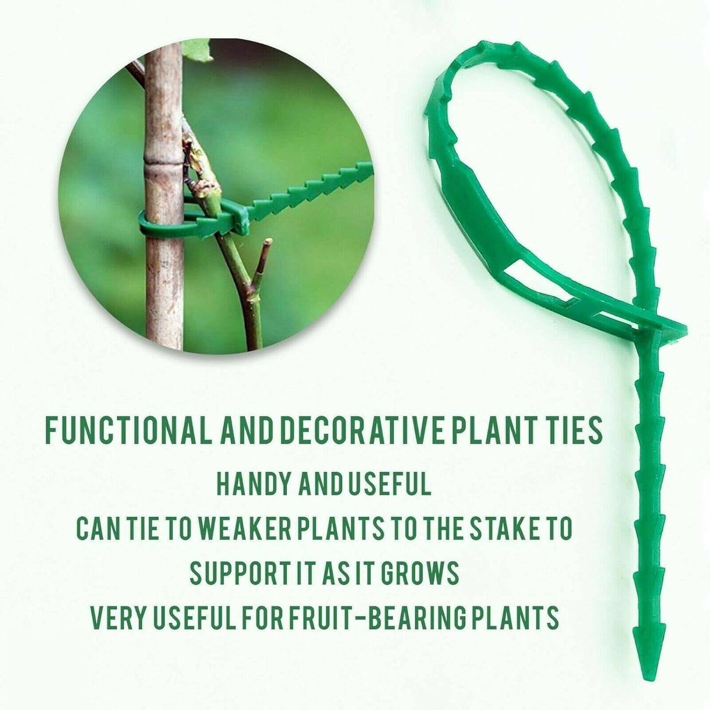FERRIS | Ultra-Strong Garden Plant Ties for Climbing Plants | Flexible & Reusable Heavy Duty Green Shrub Ties | Multi-Purpose Use on Indoor & Outdoor Garden Plants and Trees (100, Green)