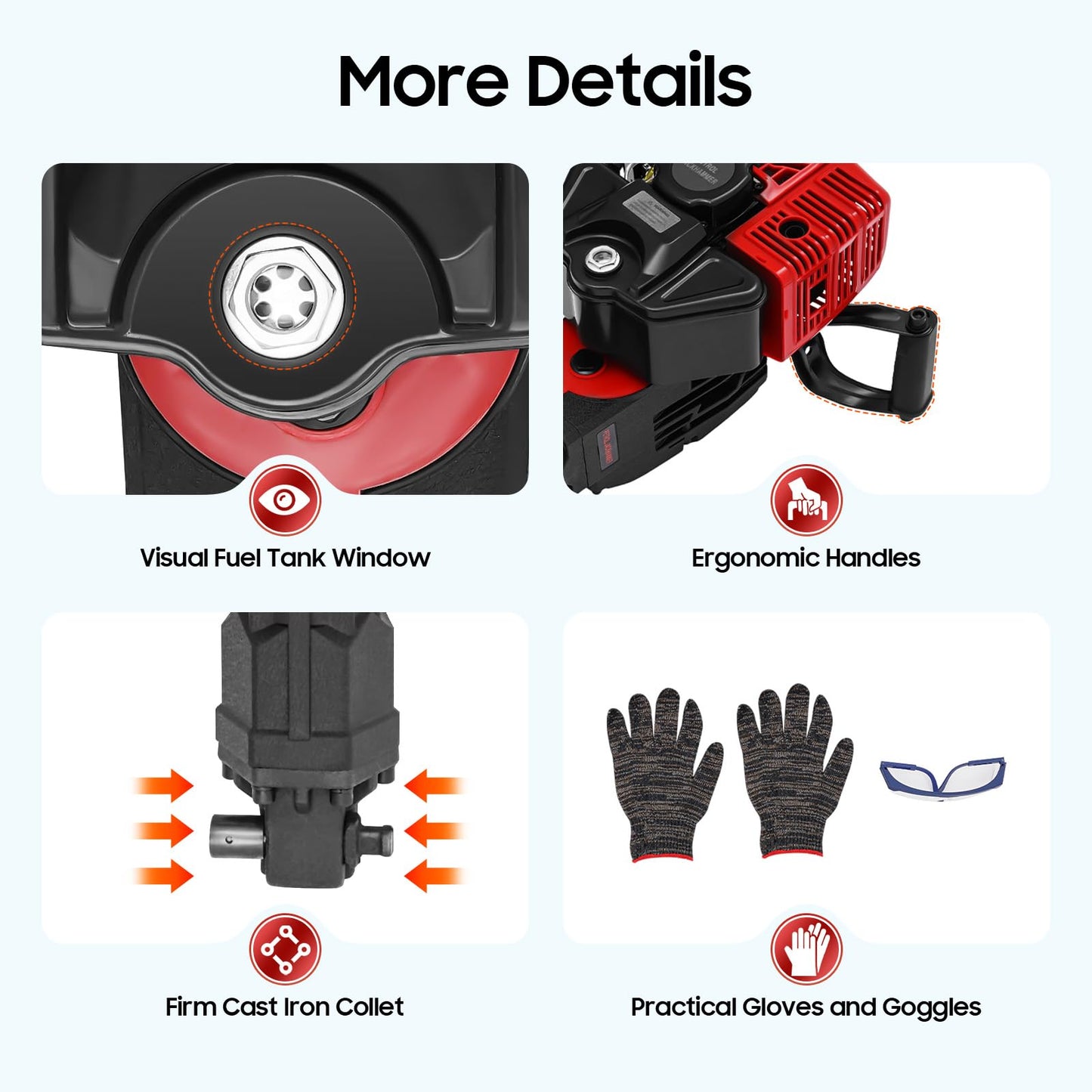 Petrol Garden Tree Digger,52cc 2 Stroke Excavator Digging Machine,1900w 6500r/min Post Hole Digger mit Wide Shovel&Pointed Pickaxe&Flat Pickaxe,Handheld Trencher Digger Machine for Garden and Farm