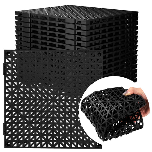 Plastic Paving Driveway Grid 12 PCS Garden Paving Slabs, Interlocking Rubber Floor Decking Tiles Paving Mat with Hole, Non Slip Pool Deck Mat Outdoor 12" x 12" for Drain Deck Pool Patio Balcony Shower