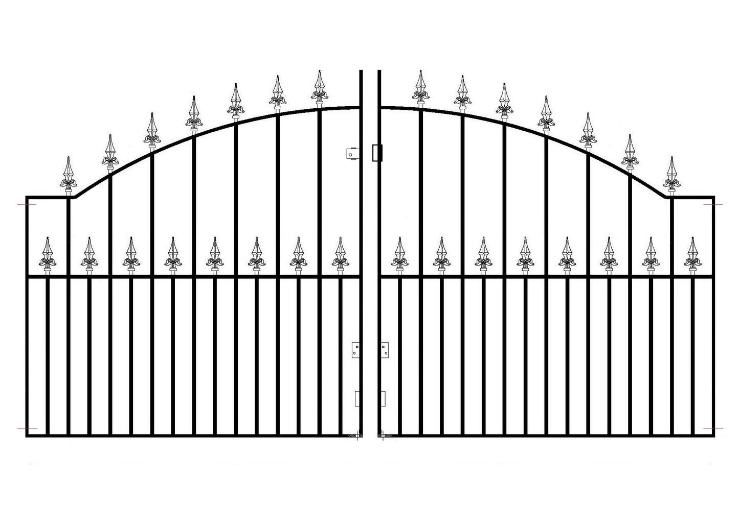 Saxon Arched Spear Top Metal Driveway Gates 1245mm High galvanised Wrought Iron Dual Swing gate (2438mm (8ft) Gap x 1245mm High SAZP13)