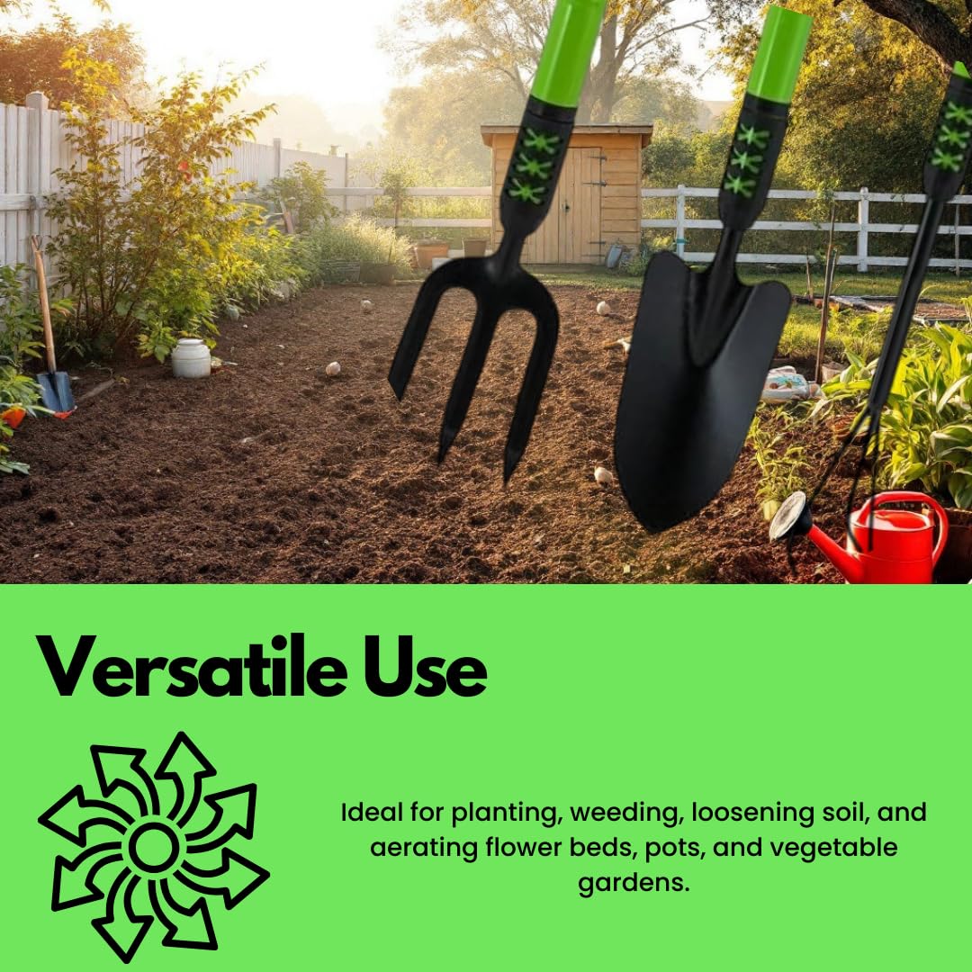HomeVibe 3PC Telescopic Garden Hand Tool Set – Extendable Gardening Fork, Trowel & Cultivator – Adjustable Handle for Comfortable Planting & Weeding