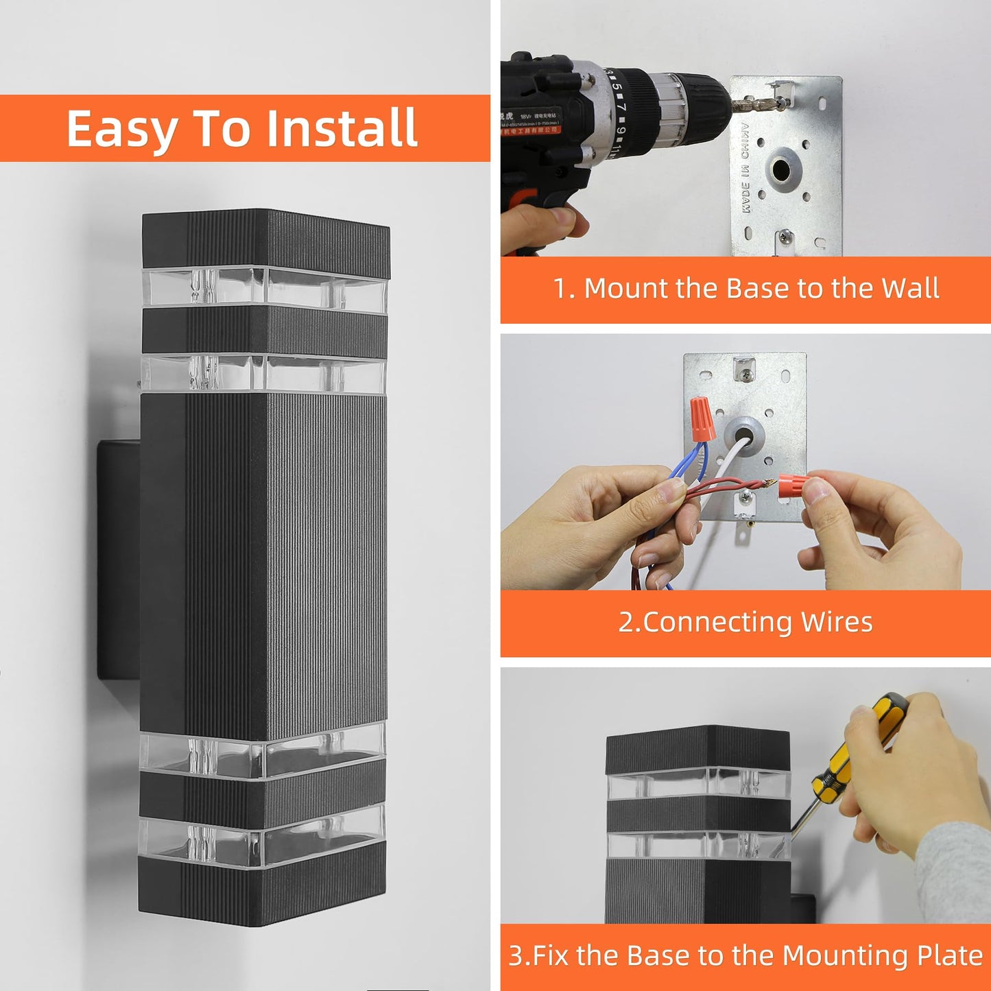 YICALE Outdoor Wall Lights Mains Powered,Up Down Lights Outdoor IP65 Waterproof Outside Wall Lights,Black LED Front Door Light Square Aluminium External Light Wall Mounted for House,Garden,2*GU10