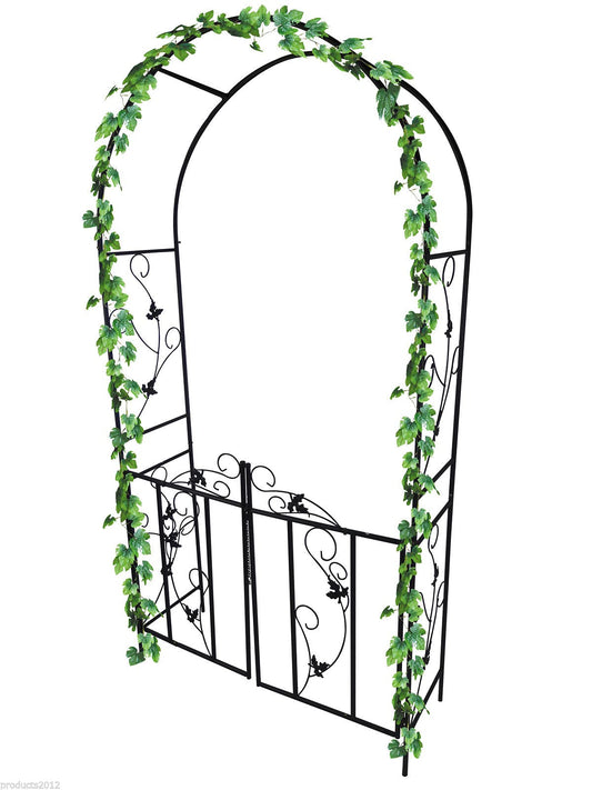 Garden Arch Metal Rose Plant Climbing Trellis Archway Climber Arched Frame With Gate