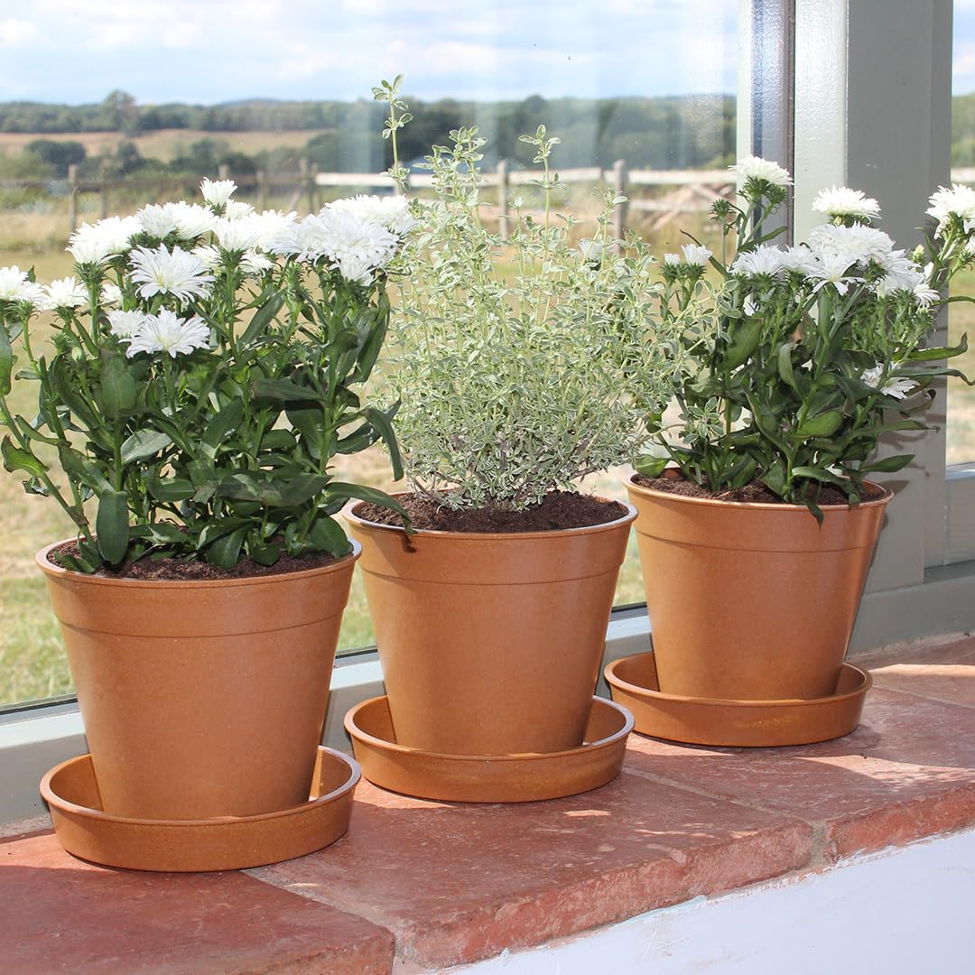 Haxnicks 5x Indoor & Outdoor Sustainable Bamboo Fibre Plant Pots | 5 Inch Diameter | Pack of 5 | Terracotta | Pot110201