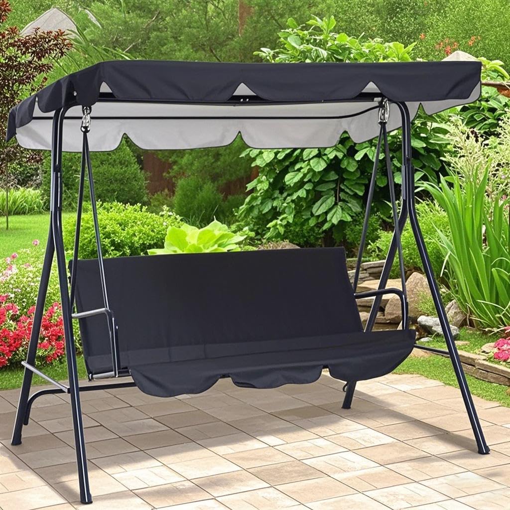 Garden Canopy Swing Seat Chair,for Patio Poolside Porch,with Adjustable Canopy Removable Cushion, Outdoor Swinging Chair Bench (Blackone, 142x120x18cm)